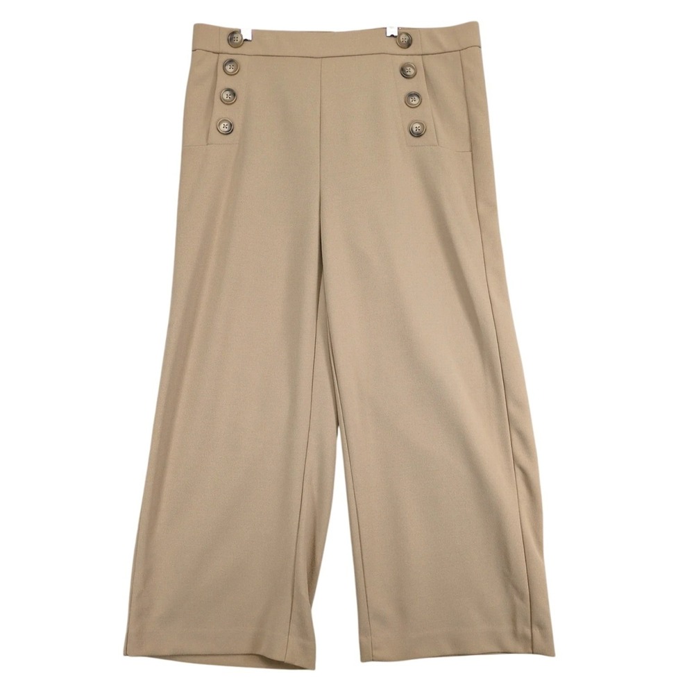 Jules & Leopold Beige Wide-Leg Sailor Culotte Pants Womens L Button Accents Crop
